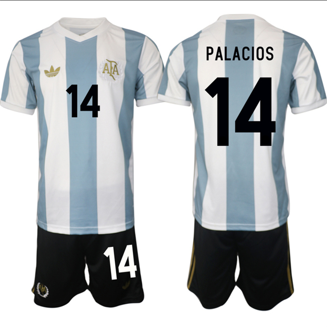 Men's Argentina #14 Palacos White/Blue 2024-25 50th Anniversary Home Soccer Jersey Suit